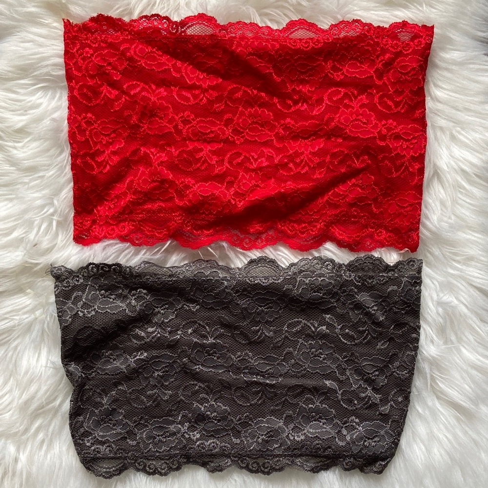NWT Bundle of‎ 2 Red and Grey Lace Bandeaus